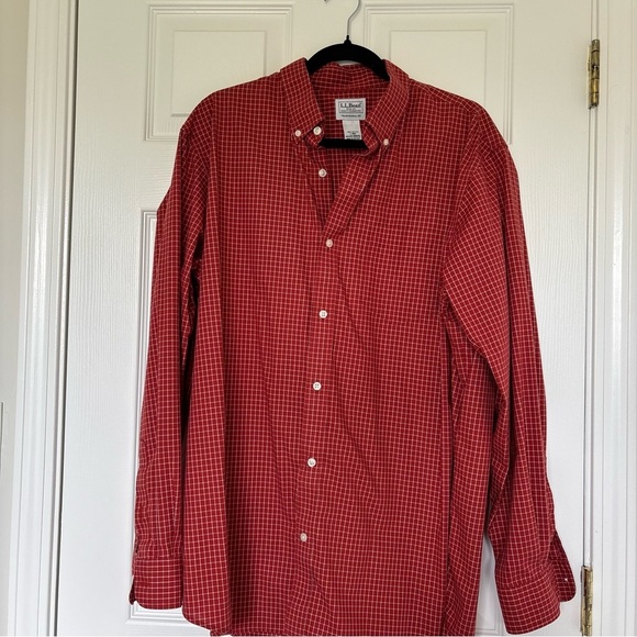 Mens L.L.Bean Traditional Fit Button Down Burnt Orange White Grid Check Large - Picture 4 of 7
